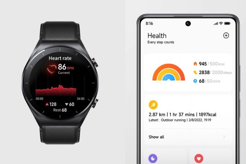 Man sieht die Trainingsaufzeichnung auf der Xiaomi Watch S1.